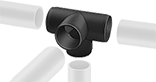 Image of ProductInUse. Front orientation. Exploded view. Slip-On Framing and Fittings. Plastic Slip-On Framing and Fittings, Connectors, Four-Way Tee.