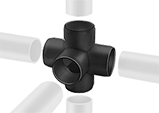 Image of ProductInUse. Front orientation. Exploded view. Slip-On Framing and Fittings. Plastic Slip-On Framing and Fittings, Connectors, Five-Way Cross.