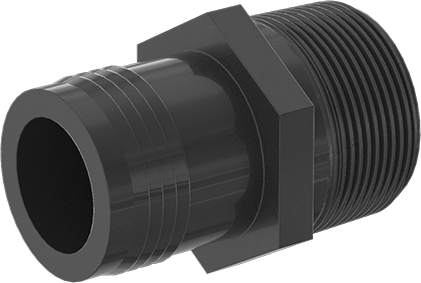Image of Product. Front orientation. High-Pressure Plastic Pipe Fitting for Water, Adapter, 1-1/2 Barbed Male x 1-1/2 NPT Male.