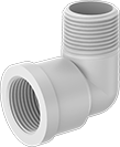 Image of Product. NPT Female × NPT Male. Front orientation. Pipe and Fittings. Plastic Pipe Fittings for Gasoline, 90° Elbow Adapters, Male, Female, Threaded Fitting Connection.
