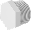 Image of Product. Male. Front orientation. Pipe and Fittings. Plastic Pipe Fittings for Gasoline, External-Hex-Drive Plugs, Threaded Fitting Connection, Male.