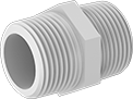 Image of Product. NPT Male. Front orientation. Pipe and Fittings. Plastic Pipe Fittings for Gasoline, Straight Connectors, Threaded Fitting Connection, Male, Hex Body.