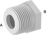 Image of Product. NPT Male × NPT Female. Front orientation. Contains Annotated. Pipe and Fittings. Plastic Pipe Fittings for Gasoline, Bushing Straight Reducing Adapters, Threaded Fitting Connection, Male, Female, Hex Body.
