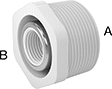 Image of Product. Back. Back orientation. Contains Annotated. Pipe and Fittings. Standard-Wall Plastic Pipe Fittings for Water, Bushing Straight Reducing Adapters with Collar, Male, Threaded Fitting Connection, Female, Hex Body.
