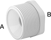 Image of Product. Front. Front orientation. Contains Annotated. Pipe and Fittings. Standard-Wall Plastic Pipe Fittings for Water, Bushing Straight Reducing Adapters with Collar, Male, Threaded Fitting Connection, Female, Hex Body.