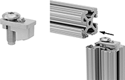 Image of ProductInUse. Front orientation. Contains Annotated, Inset. T-Slotted Framing and Fittings. T-Slotted Framing Brackets, Easy-Install Tabbed Concealed Brackets.