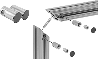 Image of ProductInUse. Front orientation. Exploded view. Contains Annotated. T-Slotted Framing and Fittings. T-Slotted Framing Brackets, Miter Anchor Concealed Brackets.