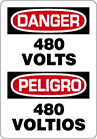 Image of Product. Front orientation. Signs. Electrical Hazard Signs, Danger—480 Volts/Peligro—480 Voltios (English/Spanish).