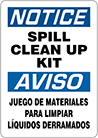 Image of Product. Front orientation. Signs. Hazardous Material Signs, Notice—Spill Clean Up Kit/Aviso—Juego De Materiales Para Limpiar Liquidos Derramados (English/Spanish).