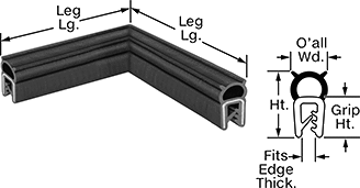 Image of Product. Front orientation. Contains Annotated, MultipleImages. Edge Seals. Oil-Resistant Push-On Edge Seals for Corners with Bulb on Top.