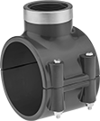 Image of Product. Female x Clamp On. Front orientation. Pipe and Fittings. Thick-Wall Plastic Pipe Fittings for Water, Saddle Tap Tees with Collar and Gasket, Clamp-On Fitting Connection, Threaded Fitting Connection, Female.