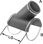 Image of Product. Front orientation. Contains Annotated. Pipe and Fittings. Drain, Waste, and Vent PVC Clamp-On Pipe Fittings for Water, Saddle Tap Wyes, Clamp On × Clamp On.