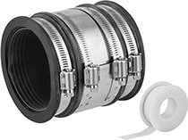 Image of Product. Front orientation. Contains MultipleImages. Pipe and Fittings. Low-Pressure Stainless Steel Clamp-On Pipe Fittings, Straight Connectors with FEP Sleeve, Clamp On.