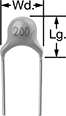 Image of Product. Front orientation. Contains Annotated. Circuit Board Capacitors. Through-Hole Mount, Ceramic Capacitor.