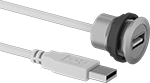 Image of Product. Front orientation. USB Cords. Panel-Mount USB Cords, USB-A Plug × USB-A Socket with External Housing Threads, USB 2.0.