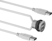 Image of Product. Front orientation. USB Cords. Panel-Mount USB Cords, 2 USB-A Plugs × 2 USB-A Sockets with External Housing Threads.