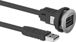 Image of Product. Front orientation. USB Cords. Panel-Mount USB Cords, USB-A Plug × USB-A Socket with External Housing Threads, USB 3.2 Gen 1.