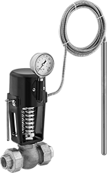 Image of Product. Mixing Valve with Dial Thermometer. Front orientation. Mixing Valves. Remote-Reading Mixing Valves for Water, Oil, and Steam, Mixing Valves with Dial Thermometer.