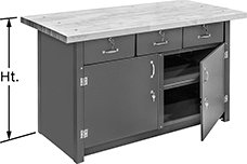 Image of Product. Front orientation. Contains Annotated. Workbenches. Heavy Duty Large-Capacity Cabinet Workbenches, Style A.