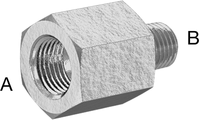 Image of Product. Front orientation. Contains Annotated. Precision Extreme-Pressure 316 Stainless Steel Fitting, Reducing Adapter, 1/8 NPT Female x 1/16 NPT Male.