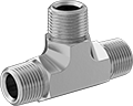 Image of Product. Male. Front orientation. Pipe and Fittings. Precision Extreme-Pressure Stainless Steel Threaded Pipe Fittings, Tee Connectors, Threaded Fitting Connection, Male.