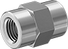 Image of Product. Female. Front orientation. Pipe and Fittings. Precision Extreme-Pressure Stainless Steel Threaded Pipe Fittings, Straight Connectors, Threaded Fitting Connection, Female, Hex Body.