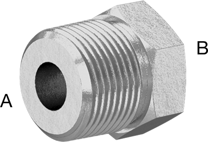 Image of Product. Front orientation. Contains Annotated. Precision Extreme-Pressure 316 Stainless Steel Fitting, Bushing Reducing Adapter, 3/4 Male x 1/4 Female NPT.