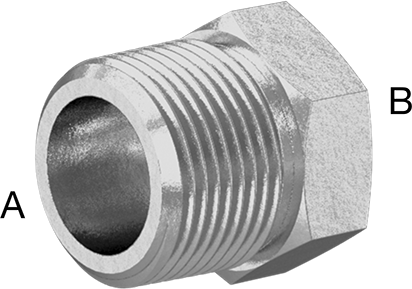 Image of Product. Front orientation. Contains Annotated. Precision Extreme-Pressure 316 Stainless Steel Fitting, Bushing Reducing Adapter, 3/4 Male x 1/2 Female NPT.