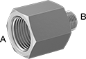 Image of Product. Female x Male. Front orientation. Contains Annotated. Pipe and Fittings. Precision Extreme-Pressure Stainless Steel Threaded Pipe Fittings, Straight Reducing Adapters, Male, Female, Threaded Fitting Connection, Hex Body.