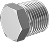 Image of Product. Male. Front orientation. Pipe and Fittings. Precision Extreme-Pressure Stainless Steel Threaded Pipe Fittings, External-Hex-Drive Plugs, Threaded Fitting Connection, Male, Hex Body.