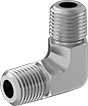 Image of Product. Male. Front orientation. Pipe and Fittings. Precision Extreme-Pressure Stainless Steel Threaded Pipe Fittings, 90° Elbow Connectors, Threaded Fitting Connection, Male.