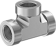 Image of Product. Female. Front orientation. Pipe and Fittings. Precision Extreme-Pressure Stainless Steel Threaded Pipe Fittings, Tee Connectors, Threaded Fitting Connection, Female.