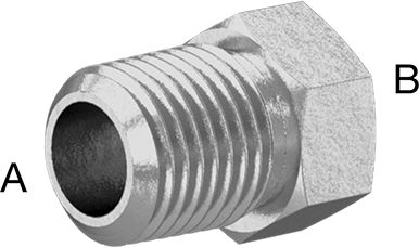 Image of Product. Front orientation. Contains Annotated. Precision Extreme-Pressure 316 Stainless Steel Fitting, Bushing Reducing Adapter, 1/4 Male x 1/8 Female NPT.