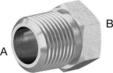 Image of Product. Front orientation. Contains Annotated. Precision Extreme-Pressure 316 Stainless Steel Fitting, Bushing Reducing Adapter, 3/8 Male x 1/4 Female NPT.