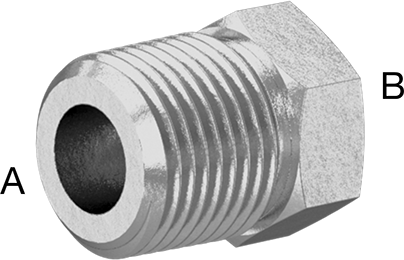 Image of Product. Front orientation. Contains Annotated. Precision Extreme-Pressure 316 Stainless Steel Fitting, Bushing Reducing Adapter, 1/2 Male x 1/4 Female NPT.