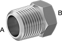 Image of Product. Male x Female. Front orientation. Contains Annotated. Pipe and Fittings. Precision Extreme-Pressure Stainless Steel Threaded Pipe Fittings, Bushing Straight Reducing Adapters, Male, Female, Threaded Fitting Connection, Hex Body.