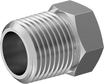 Image of Product. Front orientation. Precision Extreme-Pressure 316 Stainless Steel Fitting, Bushing Reducing Adapter, 1/2 Male x 3/8 Female NPT.