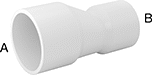 Image of Product. Female × Female. Front orientation. Contains Annotated. Pipe and Fittings. Standard-Wall Plastic Pipe Fittings for Water, Offset Straight Reducers, Cement Socket Female × Cement Socket Female.