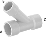 Image of Product. Female. Front orientation. Contains Annotated. Pipe and Fittings. Standard-Wall Plastic Pipe Fittings for Water, Wye Reducers, Cement Socket Female × Cement Socket Female × Cement Socket Female.