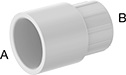 Image of Product. Female × Female. Front orientation. Contains Annotated. Pipe and Fittings. Standard-Wall Plastic Pipe Fittings for Water, Straight Reducing Adapters, Female, Threaded Fitting Connection, Cement-Socket Fitting Connection, Hex Body.