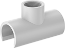 Image of Product. Female × Cement Socket. Front orientation. Pipe and Fittings. Standard-Wall Plastic Pipe Fittings for Water, Tee Outlets, Threaded Fitting Connection, Female, Cement-Socket Fitting Connection.