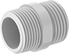 Image of Product. NPT Male × GHT Male. Front orientation. Pipe and Fittings. Standard-Wall Plastic Pipe Fittings for Water, Straight Adapters, Male, Threaded Fitting Connection, Round Body.