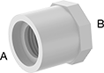Image of Product. Cement Socket Male × NPT Female. Front orientation. Contains Annotated. Pipe and Fittings. Standard-Wall Plastic Pipe Fittings for Water, Bushing Straight Reducing Adapters, Cement Socket Male × Cement Socket Female, Hex Body.