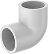 Image of Product. Female. Front orientation. Pipe and Fittings. Standard-Wall Plastic Pipe Fittings for Water, Short 90° Elbow Connectors, Cement Socket Female, Round Body.