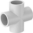 Image of Product. Female. Front orientation. Pipe and Fittings. Standard-Wall Plastic Pipe Fittings for Water, Cross Connectors, Cement Socket Female.