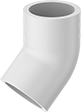 Image of Product. Female. Front orientation. Pipe and Fittings. Standard-Wall Plastic Pipe Fittings for Water, 45° Elbow Connectors, Cement Socket Female.