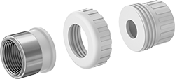 Image of Product. Back. Back orientation. Pipe and Fittings. Standard-Wall Plastic Pipe Fittings for Water, Union Straight Adapters with Collar, Female, Threaded Fitting Connection, Cement-Socket Fitting Connection.