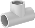 Image of Product. Female × Female × Female. Front orientation. Pipe and Fittings. Standard-Wall Plastic Pipe Fittings for Water, Inline Tee Adapters, Cement-Socket Fitting Connection, Threaded Fitting Connection, Female.