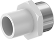 Image of Product. Male × Female (Front). Front orientation. Pipe and Fittings. Standard-Wall Plastic Pipe Fittings for Water, Straight Adapters with Collar, Cement-Socket Fitting Connection, Female, Male, Threaded Fitting Connection, Hex Body.