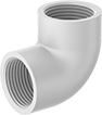 Image of Product. Female. Front orientation. Pipe and Fittings. Standard-Wall Plastic Pipe Fittings for Water, Short 90° Elbow Connectors, Threaded Fitting Connection, Female.